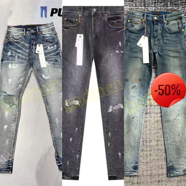 jeans viola di marca 50 di sconto ~ Jeans da uomo Designer Uomo Denim viola Distressed Strappato Biker Jean Slim Fit Abbigliamento da motociclista Taglia 30-40