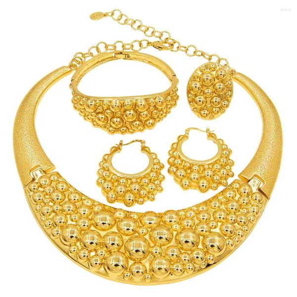 Brincos de colar Conjunto Dubai Gold For Women Big Plated 24 Presentes originais de férias de casamento Itália Fashion Ear