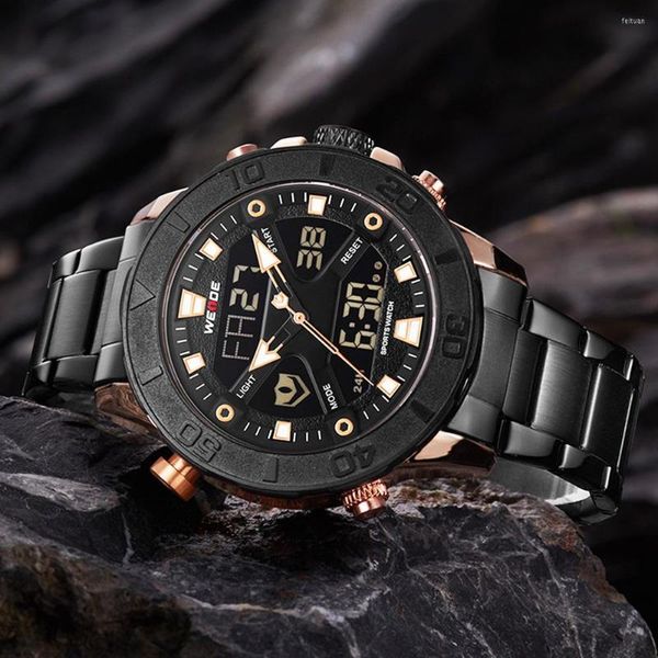 Armbanduhren Fashion Brand Watches Herren WEIDE LED Wasserdicht Full Steel Watch Military Quarz Digital Herren Sport Relogio Masculino