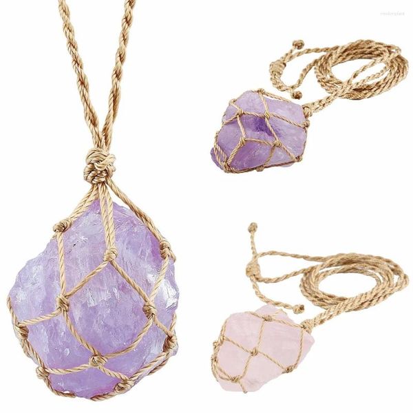 Ожерелья с подвесками TUMBEELLUWA, плетеный шнур ручной работы, завернутый из натурального аметиста, кристалл розового кварца, ожерелье неправильной формы