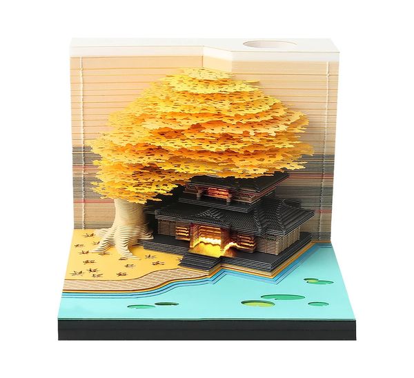 Calendario Omoshiroi Block Blocco note 3D Cubi 190 fogli Casa sull'albero Led Memo Pad Castello Nota Carta Regali di Natale Anno 2024 231114