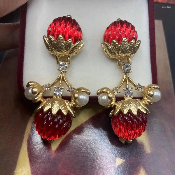 Brincos de morango geléia de vidro vintage vermelho eardrops estilo corte real acessórios