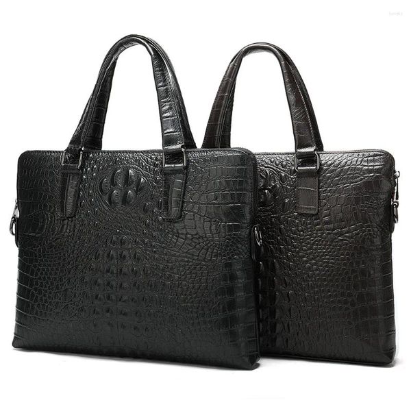 Porte-documents en cuir pour hommes, sac d'affaires, sac à main à motif Crocodile