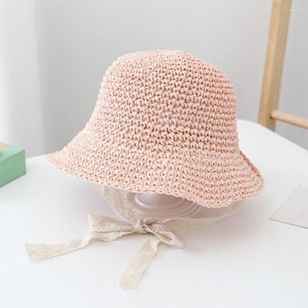 Hüte 1 Stück Lässige Spitze Babymütze Sommer Prinzessin Strohkappe Mode Sonnenschutz Strand Kinder Kinder Panama Khaki Rosa Beige