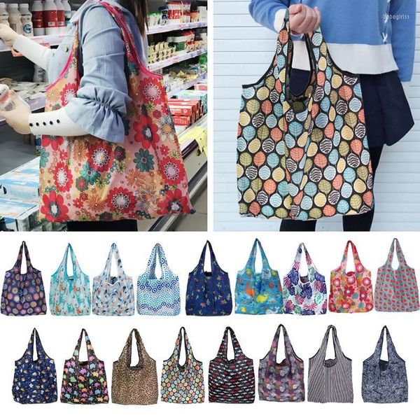 Depolama Çantaları 1 PCS Moda Cep Yeniden Kullanılabilir Alışveriş Çantası Katlanabilir Çanta Ekolojik Kadın Tote Organizatör Bagstorage