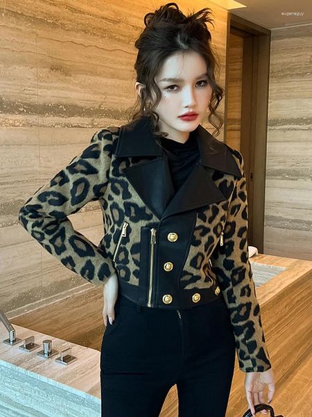 Giacche da donna Moda Autunno Inverno Giacca corta in ecopelle Donna Abbigliamento da donna Vintage Leopard PU Cappotto chic femminile Outwear Top