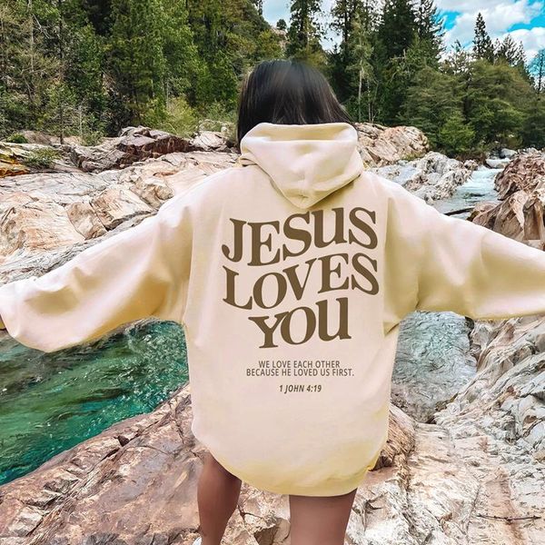 Hoodies femininos jesus ama você moletom para mulheres casual manga longa camisas gráficas com capuz hip-estilo europeu americano vintage