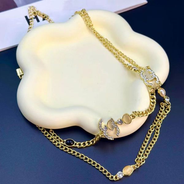 Luxus Designer Brief Anhänger Halsketten Vergoldet Kristall Perle Strass Halskette Frauen Accessoires Mode Perle Lange Pullover Kette