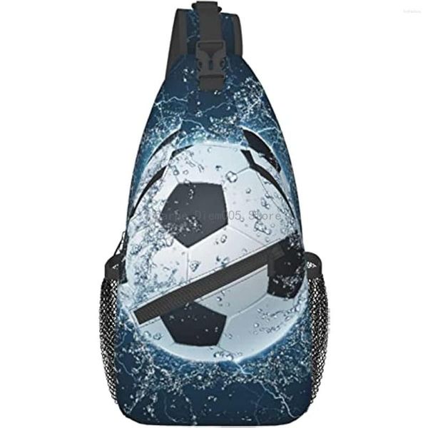 Rucksack Fußball Ice Water Schwarz und Weiß Blau Sport Umhängetasche Schulter Verstellbare Brusttasche Leichter lässiger Tagesrucksack