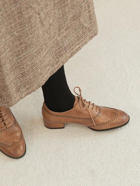 Классические туфли WILLZEST, винтажные женские туфли дерби из натуральной кожи, роскошные дизайнерские дизайнерские туфли для вечеринок, светло-коричневые лоферы на шнуровке, низкий каблук с острым носком