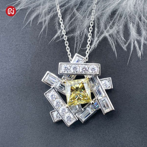 GIGEWE 4,37 quilates 9K/14K/branco ouro maciço princesa e colar com pingente de diamante moissanite corte baguete