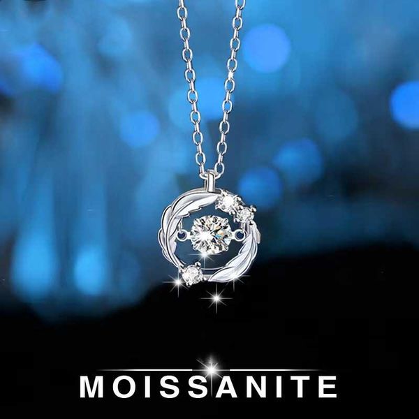 Anhänger Halsketten Trendy 925 Silber 0,5 ct D Farbe Moissanite Feder Halskette für Frauen überzogenes Weißgold Lab Diamond Pass TesterAnhänger Nec