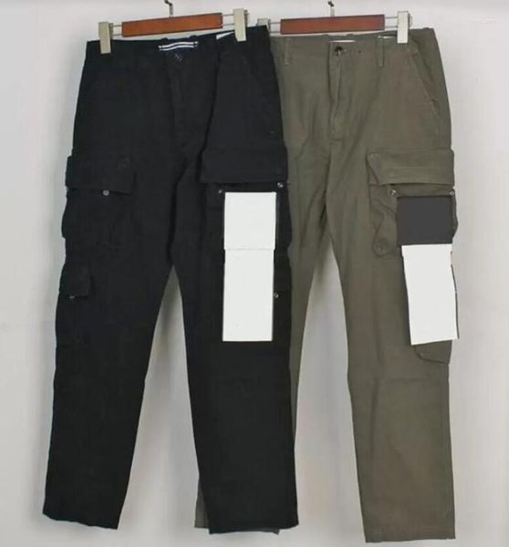 Calças masculinas de alta qualidade emblema remendos mens faixa calça moda letras design jogger carga zíper longo calças esportivas homme roupas