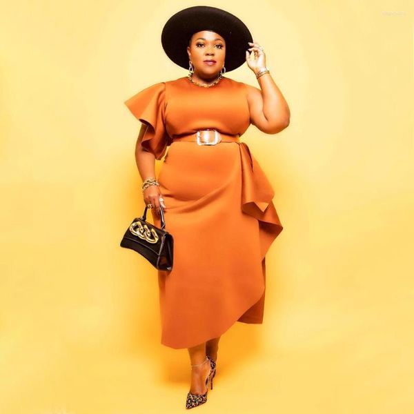 Plus Size Kleider Sexy Large Women Dress Solid Color Orange One Shoulder Curve Female Party Nightclub Midi Bodycon Summer