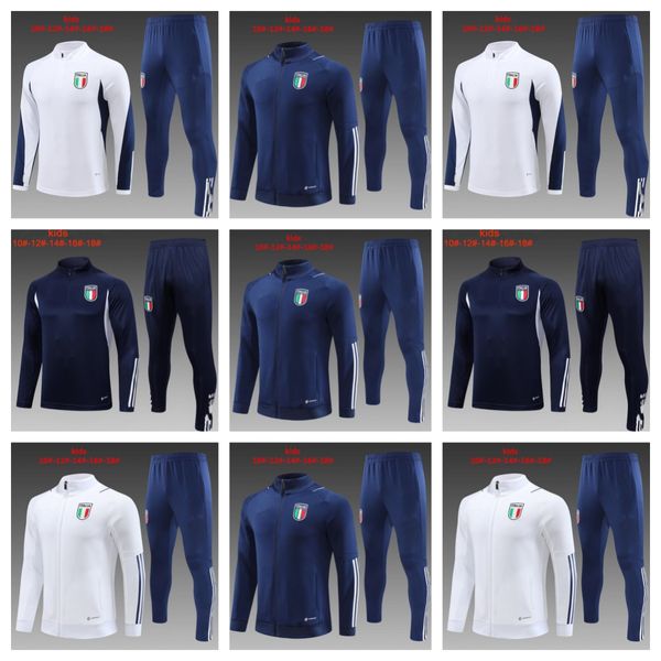 23 24 Itália adulto agasalho jaqueta com zíper longo 125 TH Anniversary survetement jaquetas terno de treinamento futebol 2023 2024 Itália crianças conjunto de treino de futebol