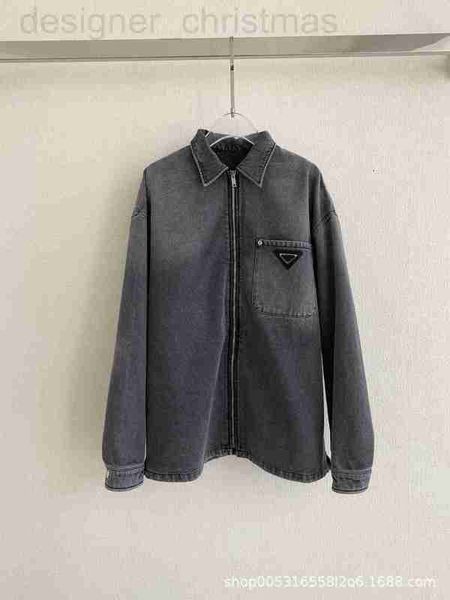 Damenjacken Designer Luxus Shenzhen Nanyou Gaoding P Dreieck Dekorative Old Wash Anthrazit Reißverschluss Denim Mantel Jacke G0WC