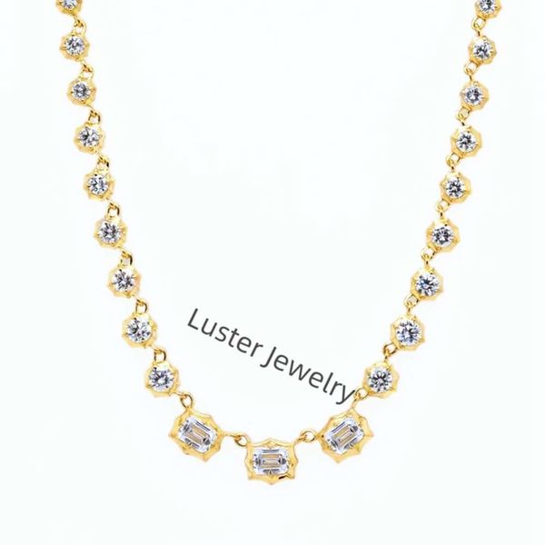 Jóias de lustre Full Stones Chain Link 10/14K Diamante de Moissanite 18 K Colar Fancy Gold para Mulheres