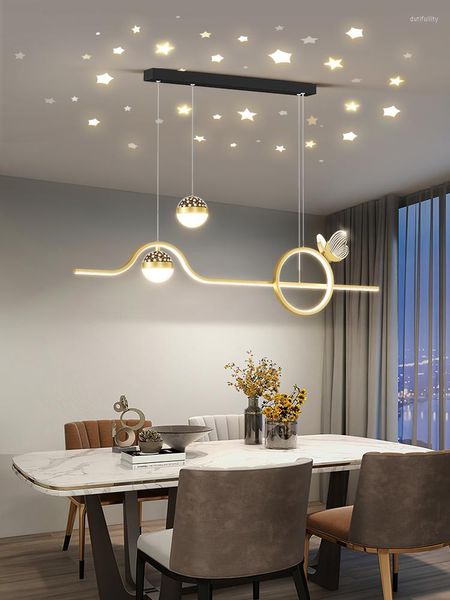 Pendelleuchten Esszimmer Kronleuchter Trichromatisch Dimmen Moderne minimalistische Tischlampe Kreative Sternenlichter