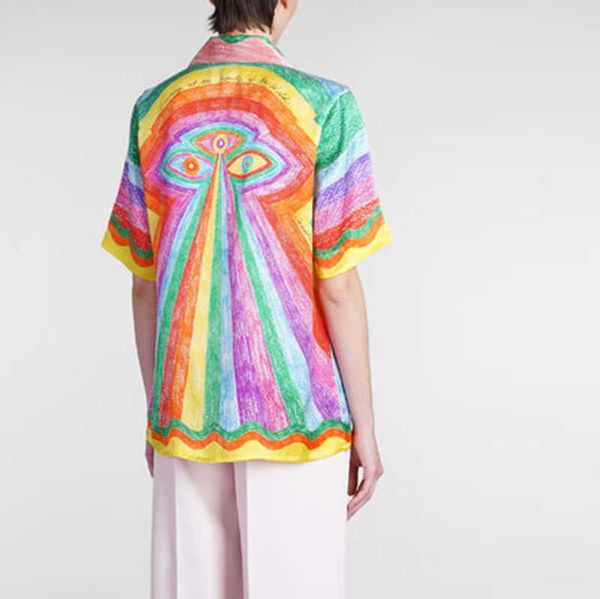 Camicie firmate Casablanca siciliane Camicia con stampa occhio arcobaleno dipinta a mano Camicia a maniche corte alla moda per uomo e donna Polo Casablanc