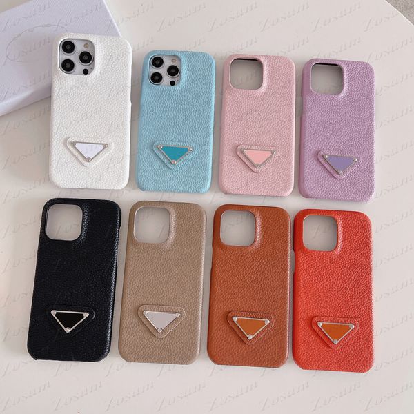 Классический кожа Litchi Skin Thene Chace для iPhone 14 14pro 13 13pro 12 mini 12pro 11 11pro X XS Max XR 8 7 Plus Triangle Letter Design Shell Shock Roper Cover Cover Cover