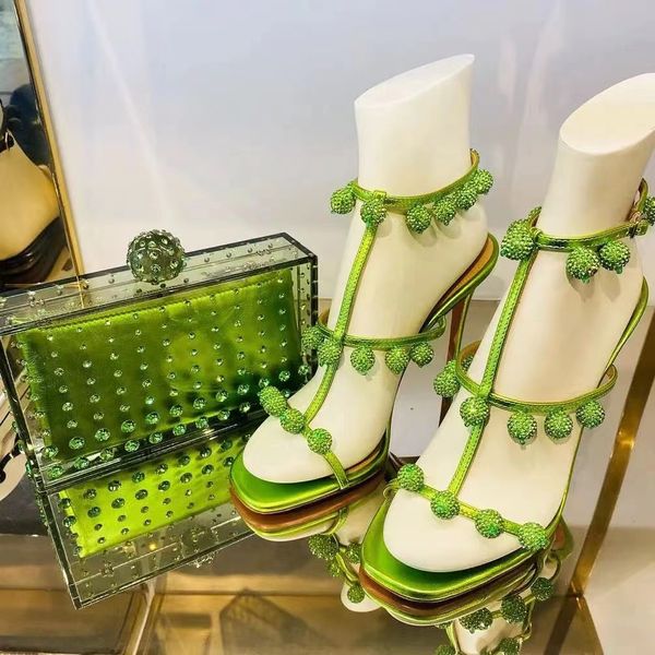 Aquazzura sandali con ciondolo a sfera con strass tacco a spillo Tacchi a spillo con cinturino Tacchi altissimi Scarpe da sera donna con tacco alto Designer di lusso Calzature da calzaturificio