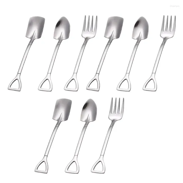 Geschirr-Sets, 9 Stück, Edelstahl, Dessertlöffel, Gabeln, Retro-Dekor, Löffel, für Zuhause, Kaffee, spitzes Metall