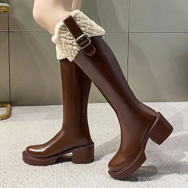 Botas de inverno meninas moda couro sobre o joelho manga longa quente única bota crianças negrito cavaleiro impermeável 231115