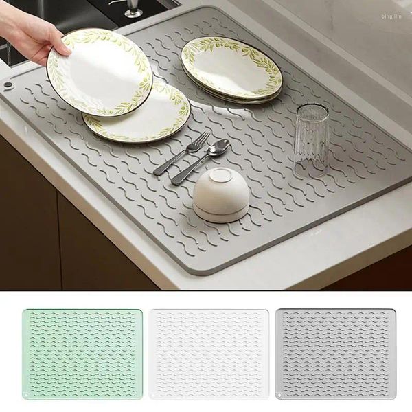 Tapetes de mesa Almofada de secagem de prato antiderrapante Tapete de pia de cozinha Resistente ao calor Dreno Eco-Friendly Silicone