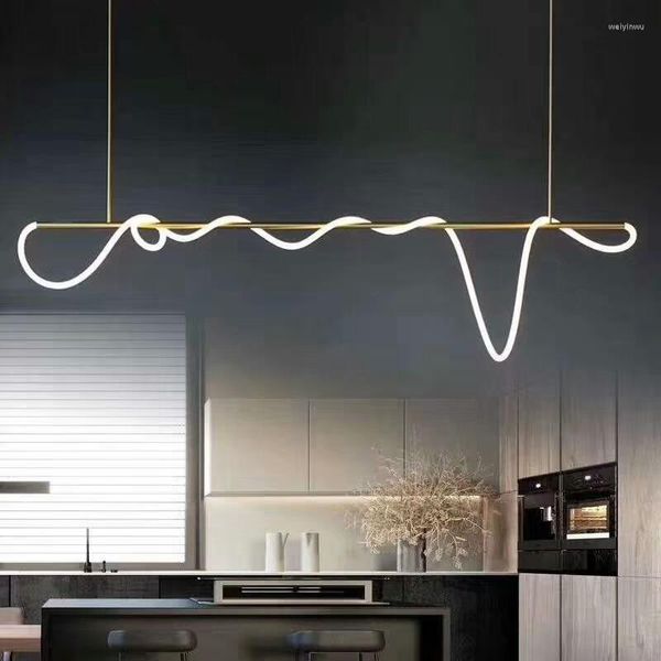 Kronleuchter Postmoderner minimalistischer Esszimmer-Silikon-Kronleuchter Nordic Creative Musical Note Line Lampen Living LED Strip Lights