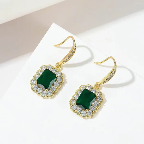 Brincos delicados femininos 925 prata esterlina verde quadrado zircão esmeralda para mulheres meninas jóias bijuterias