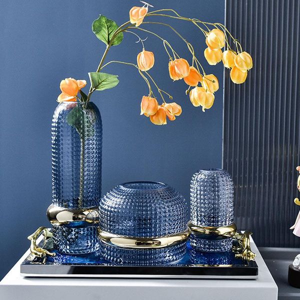 Vasen Retro Glas Hauslieferant Dekoration Blumenvase mit luxuriösem Goldrand Wohnzimmer Hydroponik Dekor Ornament