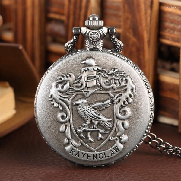 Relógios de bolso steampunk gravado padrão de pássaro magia acaedmy unissex quartz analógico relógio romano colar cadeia de colar de bolsillo