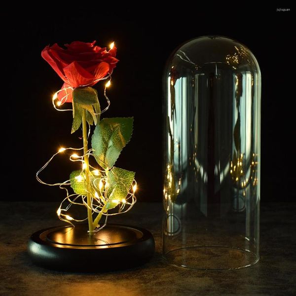 Dekorative Blumen, schöne batteriebetriebene LED-Rosenglasflasche, Lichterkette, Geburtstagsgeschenk, Heimdekoration, Schreibtischlampe, romantisch