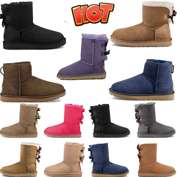 Botas clássicas de mini plataforma para neve, botas de tornozelo de inverno para mulheres, sola grossa e transparente, preto, branco, cinza, vermelho, rosa, azul, fundo de couro genuíno, botas quentes e fofas com pele