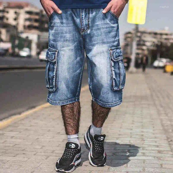 Erkekler kot pantolon yaz rahat gevşek denim şort erkek kargo jean düz geniş bacak kısa büyük boy bermuda 30-46