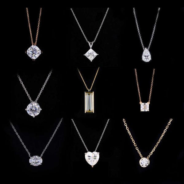 Starsgem Moissanite Almofada Redonda Oval Pêra Esmeralda Princesa Diamante 9K 10K 14K Colar com pingente de coração dourado