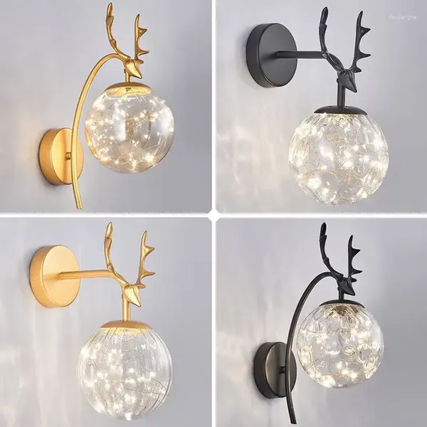 Lâmpada de parede nórdica lâmpadas de cabeceira luxo antler led luz criativa quarto sala estar fundo arandela escada estrelada