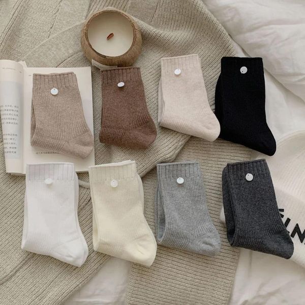 Mulheres meias quentes de algodão japonês piso casa alta longa primavera outono térmica branco preto fofo tornozelo meias curtas calcetines