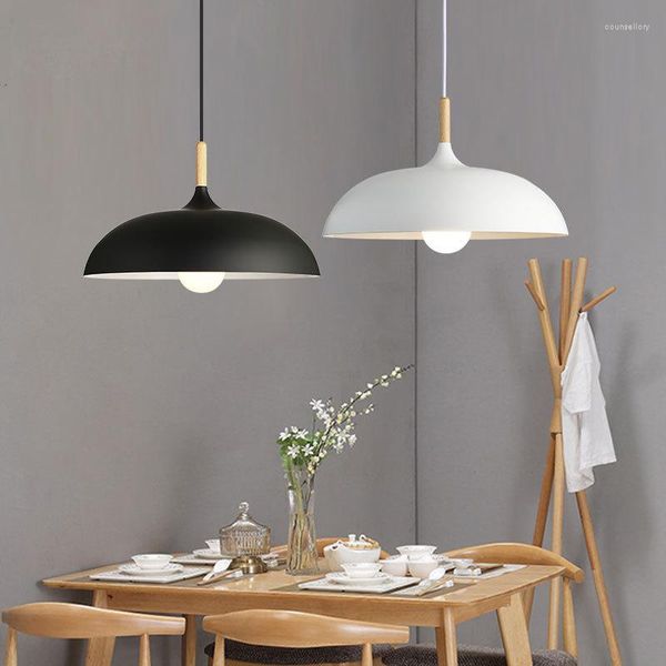 Lampade a sospensione Moderno e minimalista E27 Paralume in alluminio in legno sospeso per apparecchio per decorazioni artistiche ZM112406