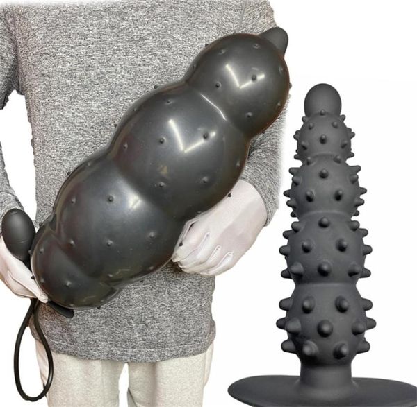 Massaggiatore giocattolo del sesso Diametro 13 cm Plug anale con particelle di dildo gonfiabile con 5 perline Colonna in silicone incorporata Dilatatore di culo enorme9039746