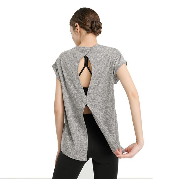 Yoga Outfit Sommer Damen Shirt schnell trocknend Sport Shirts rückenfrei Cross Back atmungsaktiv Gym Top Laufweste (kein BH)