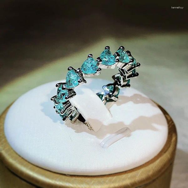 Anéis de cluster de alta definição design de jóias paraiba turmalina anel luz luxo s925 prata esterlina tesouro amor presente
