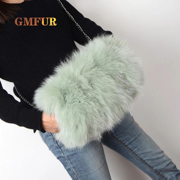 Abendtaschen 100 Echtpelz Handwärmer Tasche Winter Damen Flauschige Niedliche Marke Kette Schulter Mode Luxus Handtasche Frauen 231116