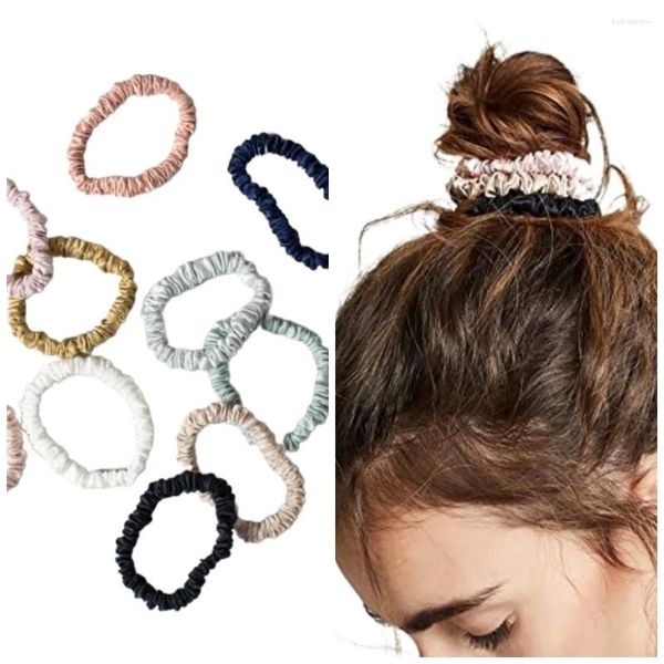 Accessori per capelli 22 Momme Nastro per capelli in seta di gelso 1 cm Mini elastici per bambina Cravatte per bambina Corda Papillon attillato solido per bambino