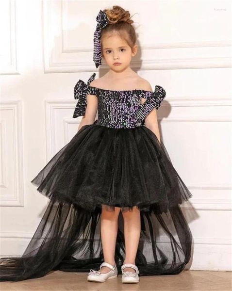 Vestidos da menina 1-14 anos preto tule flor meninas vestido princesa para criança festa de casamento júnior dama de honra vestido de baile noite