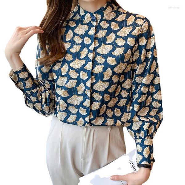 Damen Blusen Frankreich Stil Laterne Ärmel Damen Hemden Ginkgo Blatt Druck 2023 Frühling Sommer Damen Tops Blusas Mujer