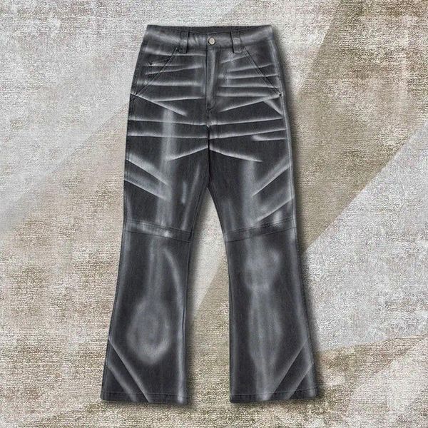 Jeans da uomo Baggy Men Pantaloni micro svasati verniciati a spruzzo in metallo vintage Streetwear Denim elasticizzato Skinny Hombre di alta qualità