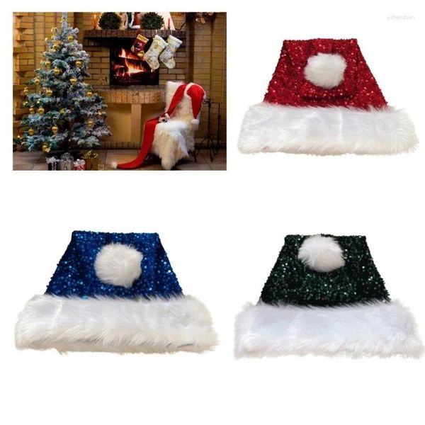 Berets Adulto Chapéu de Papai Noel com Lantejoulas Engrossar Pelúcia para Férias Conforto Forro Natal Ano Símbolo Cap Branco Brim