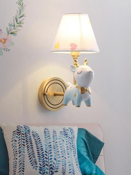 Lâmpadas de parede, quarto infantil de cabeceira, luz de cobre, desenho animado criativo americano americano meninos e meninas nórdicos simples