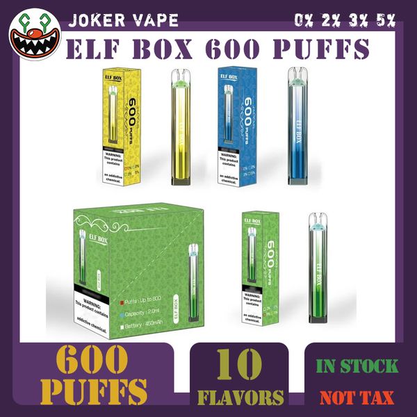 ELF BOX 600 Puffs Original E-Zigaretten 0 % 2 % 3 % 5 % 2 ml vorgefüllter Pod 450 mAh Akku 10 Geschmacksrichtungen Einweg-Vape-Pen Puffs 600 auf Lager